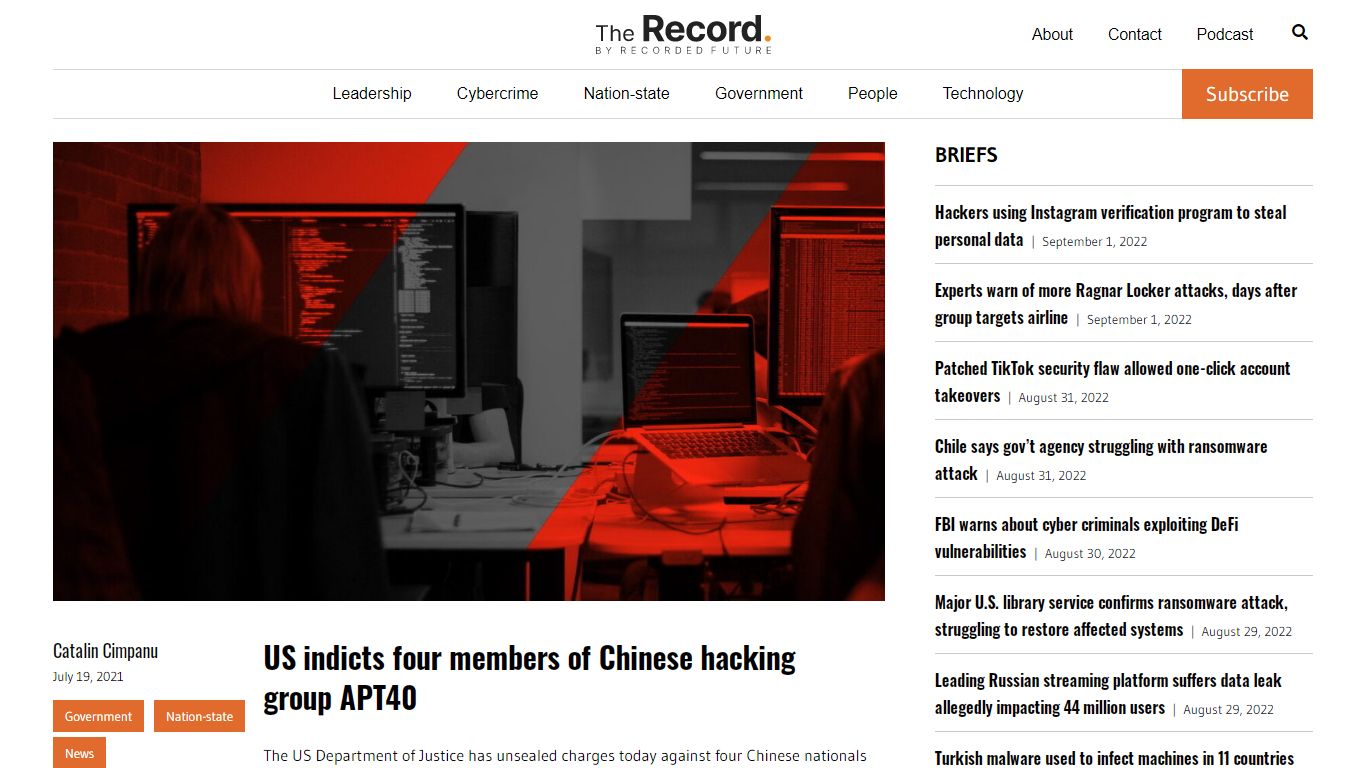 US indicts four members of Chinese hacking group APT40